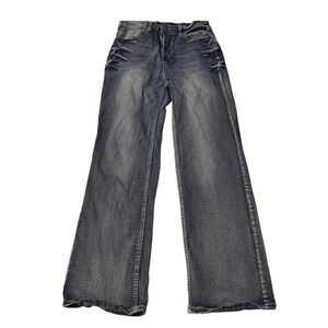 Wide Leg Jeans Women's Denim Blue Wash High‎ Waist Casual Size L